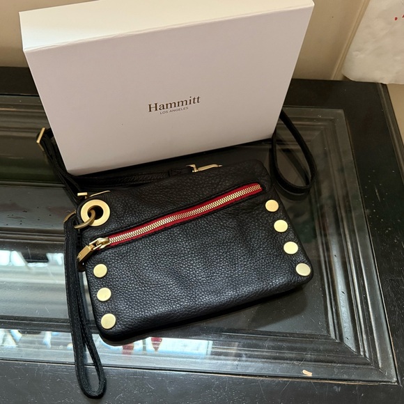 Hammitt Nash Small Convertible Red Zipper Black Leather Crossbody Bag/Wristlet - Picture 2 of 3